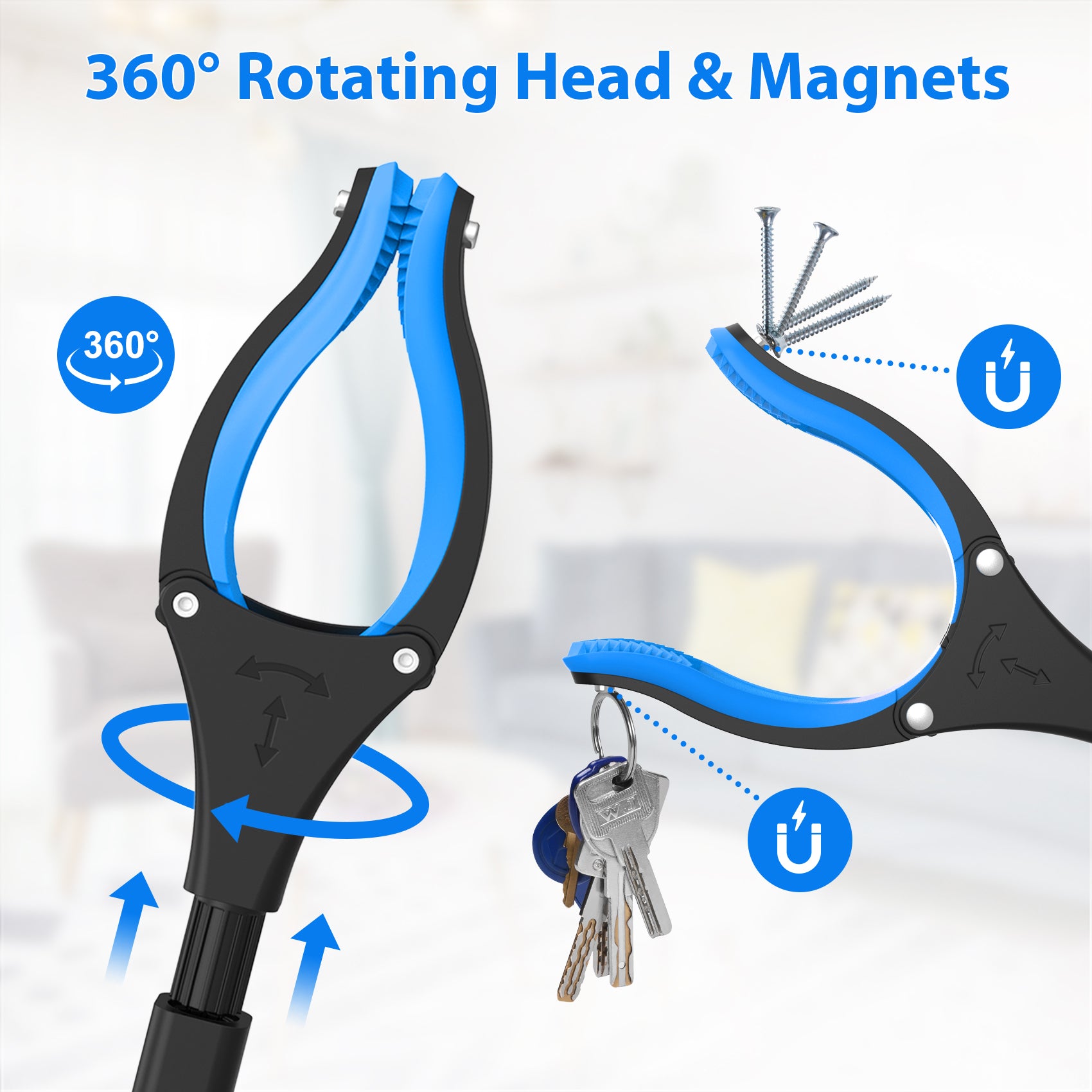 3-Pack Grabber Reacher Tool Set - 32", 36", 43" Foldable Reacher Grabber Pickup Tool with 360° Rotating Jaw & Magnet, Heavy Duty Trash Picker Upper Grabber, Grabbers for Seniors, Blue