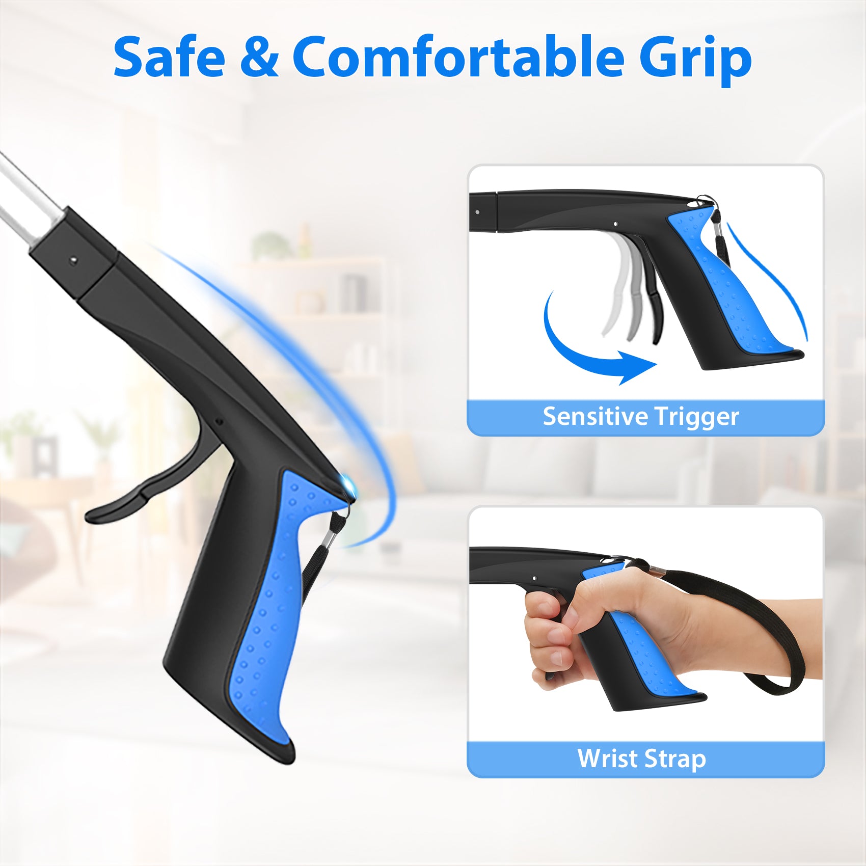 3-Pack Grabber Reacher Tool Set - 32", 36", 43" Foldable Reacher Grabber Pickup Tool with 360° Rotating Jaw & Magnet, Heavy Duty Trash Picker Upper Grabber, Grabbers for Seniors, Blue