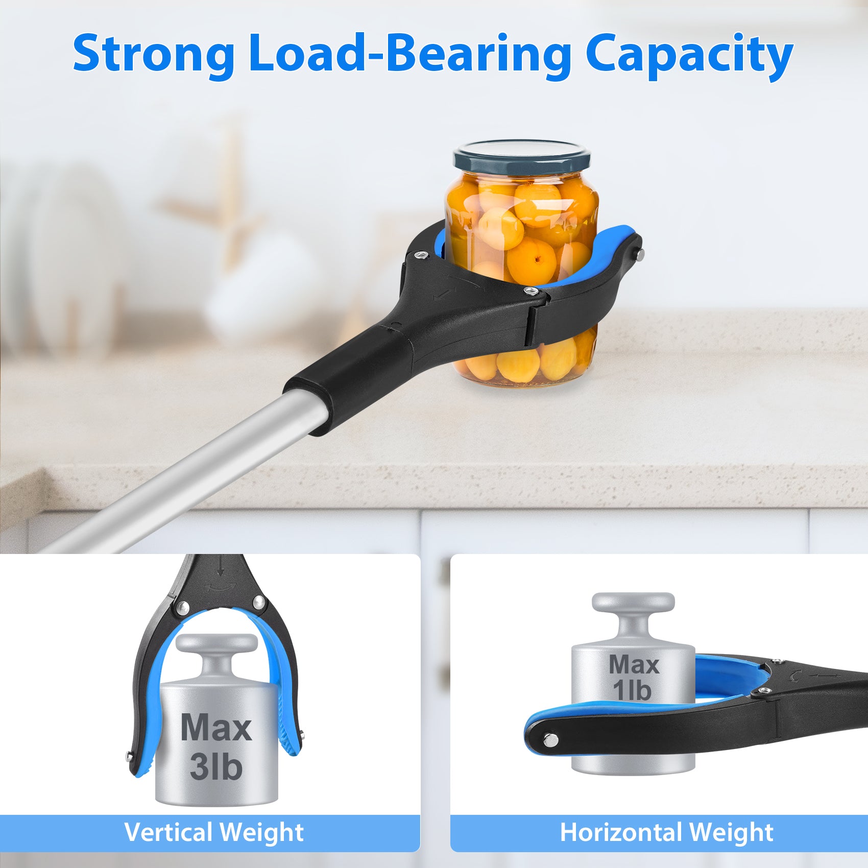 3-Pack Grabber Reacher Tool Set - 32", 36", 43" Foldable Reacher Grabber Pickup Tool with 360° Rotating Jaw & Magnet, Heavy Duty Trash Picker Upper Grabber, Grabbers for Seniors, Blue